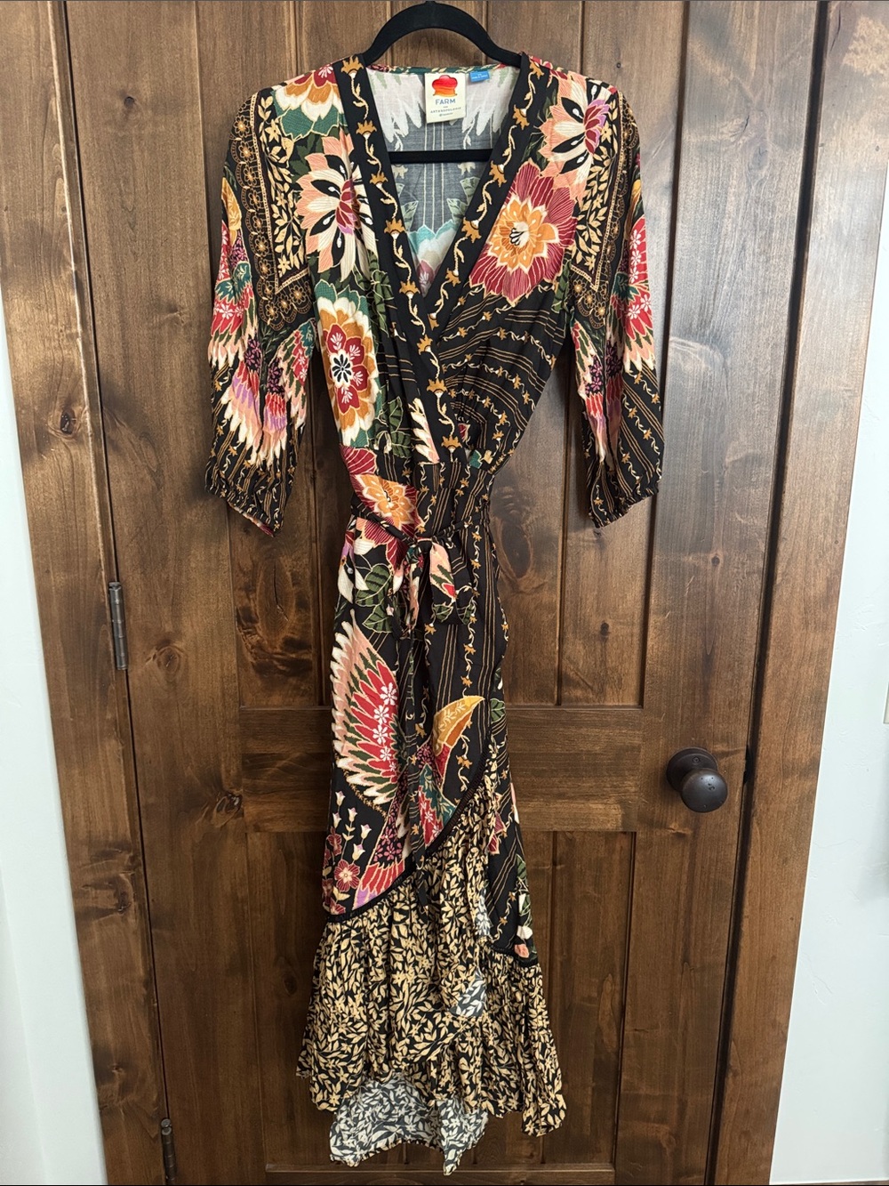 Farm Rio for Anthropologie Amorina Floral Bird Print Maxi Wrap Dress, xs